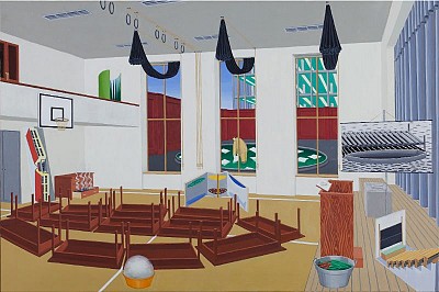 Thomas Huber | Rede über die Sintflut, 1982, Öl auf Leinwand, 100 x 150 cm