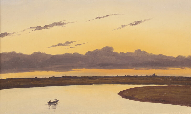 Carl Robert Kummer(1810–1889)Abendstimmung an der Elbe, o. J.Öl auf Leinwand auf Karton19 x 31,5 cm
