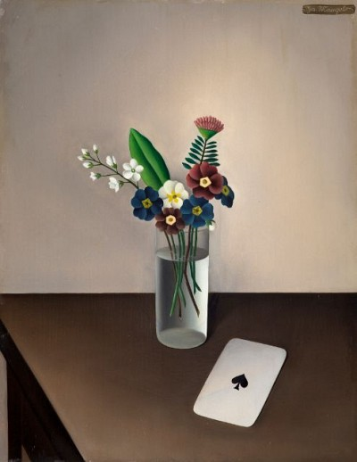 Josef Mangold (1884–1937) | Blumenstillleben mit Spielkarte, n. d., Öl auf Holz, 41 x 32 cm, erworben 2020