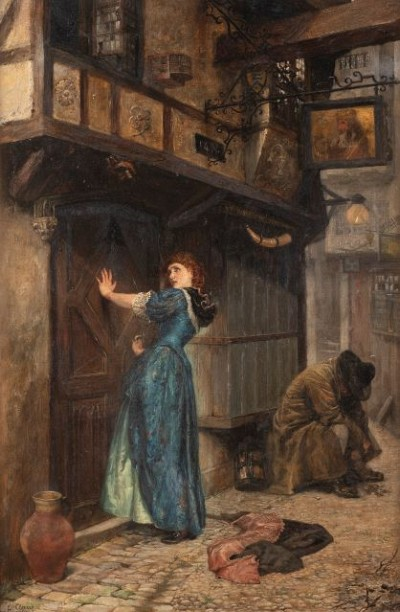 Ellen Louise Clacy (1853-1916), The Return of the Prodigal in the Year of the Great Plague 1665, 1887, Öl auf Leinwand, 108 x 72 cm