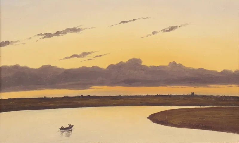Carl Robert Kummer, Abendstimmung an der Elbe, o. J., Öl auf Leinwand auf Karton, 19 x 31,5 cm, Privatsammlung, © Foto OLRAC OTRO