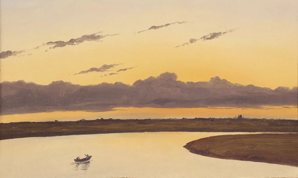Carl Robert Kummer, Abendstimmung an der Elbe, o. J., Öl auf Leinwand auf Karton, 19 x 31,5 cm, Privatsammlung, © Foto OLRAC OTRO