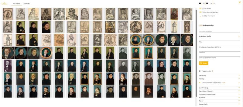 Screenshot zum „Kritischen Katalog der Luther-Bildnisse (1519 – 1530)“