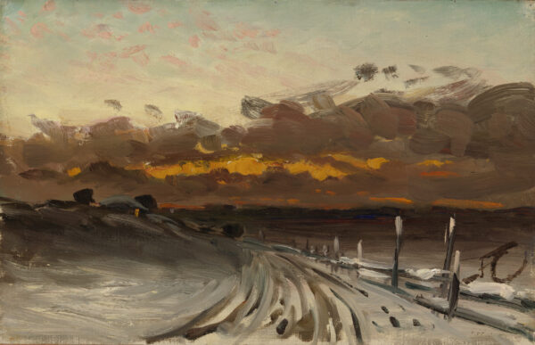 Fanny Churberg, Winterlandschaft, Sonnenuntergang, 1878, Öl auf Leinwand, 26 x 41 cm, Finnish National Gallery / Ateneum Art Museum, Schenkung von Arvid Sourander, Foto: Finnish National Gallery / Hannu Aaltonen