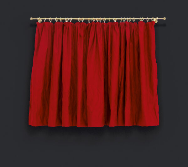 Hans-Peter Feldmann, Vorhang, rot, undatiert, Gardinenstange, Stoff, 107 x 160 cm, Ursula Feldmann - Hans-Peter-Feldmann Estate, © VG Bild-Kunst, Bonn 2025