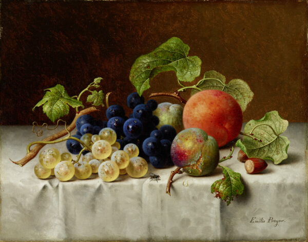 Emilie Preyer, Stillleben mit Trauben, Reineclauden, Pfirsich und Haselnüssen, ohne Jahr, Öl auf Leinwand, 23 x 29 cm, Kunstpalast, Düsseldorf, Foto: Kunstpalast - LVR-ZMB, Joshua Esters - ARTOTHEK