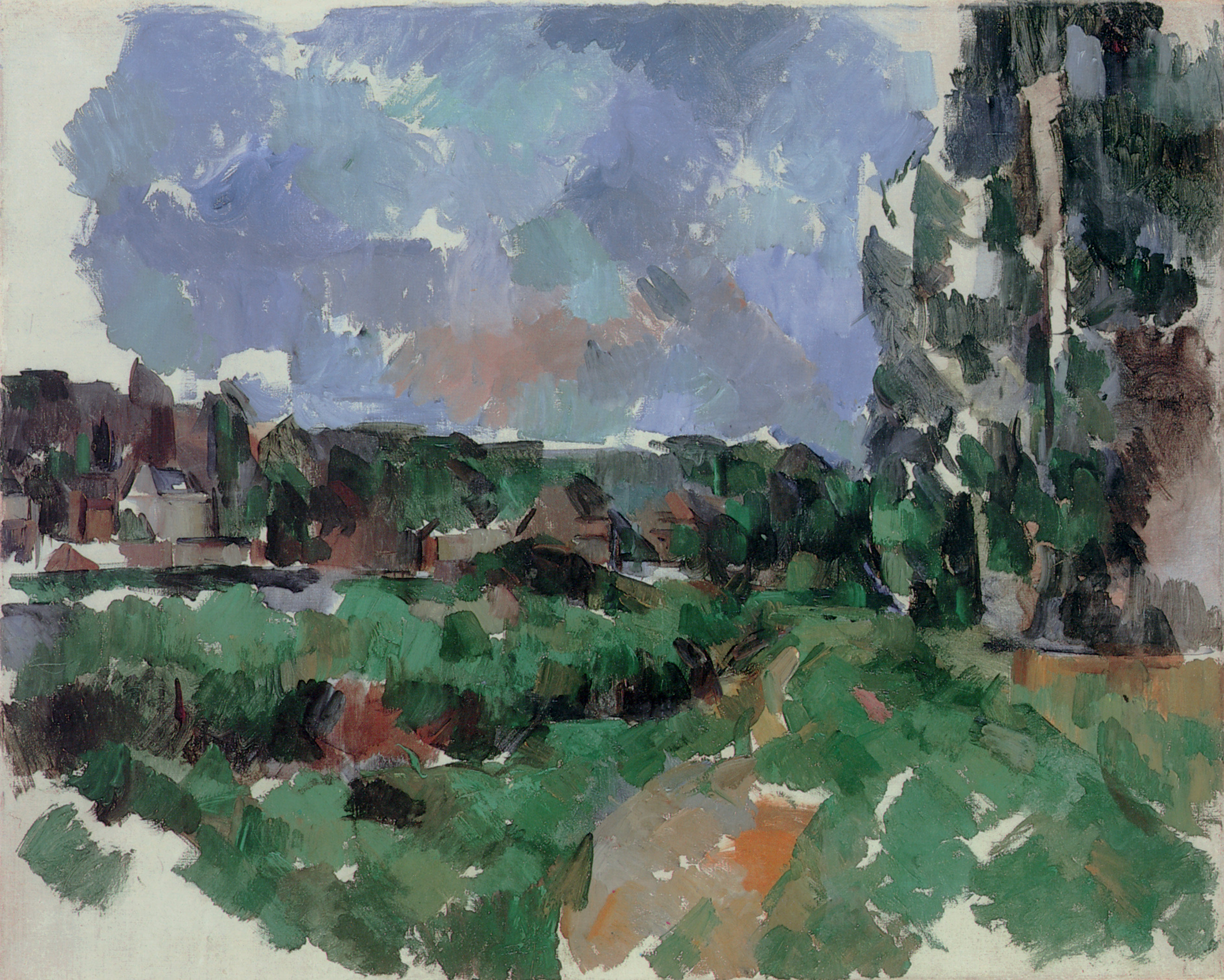Paul Cézanne, Flusslandschaft mit Häusern, circa 1904, Öl auf Leinwand, 65,5 x 81 cm © The Scharf Collection, Foto: Ruland Photodesign