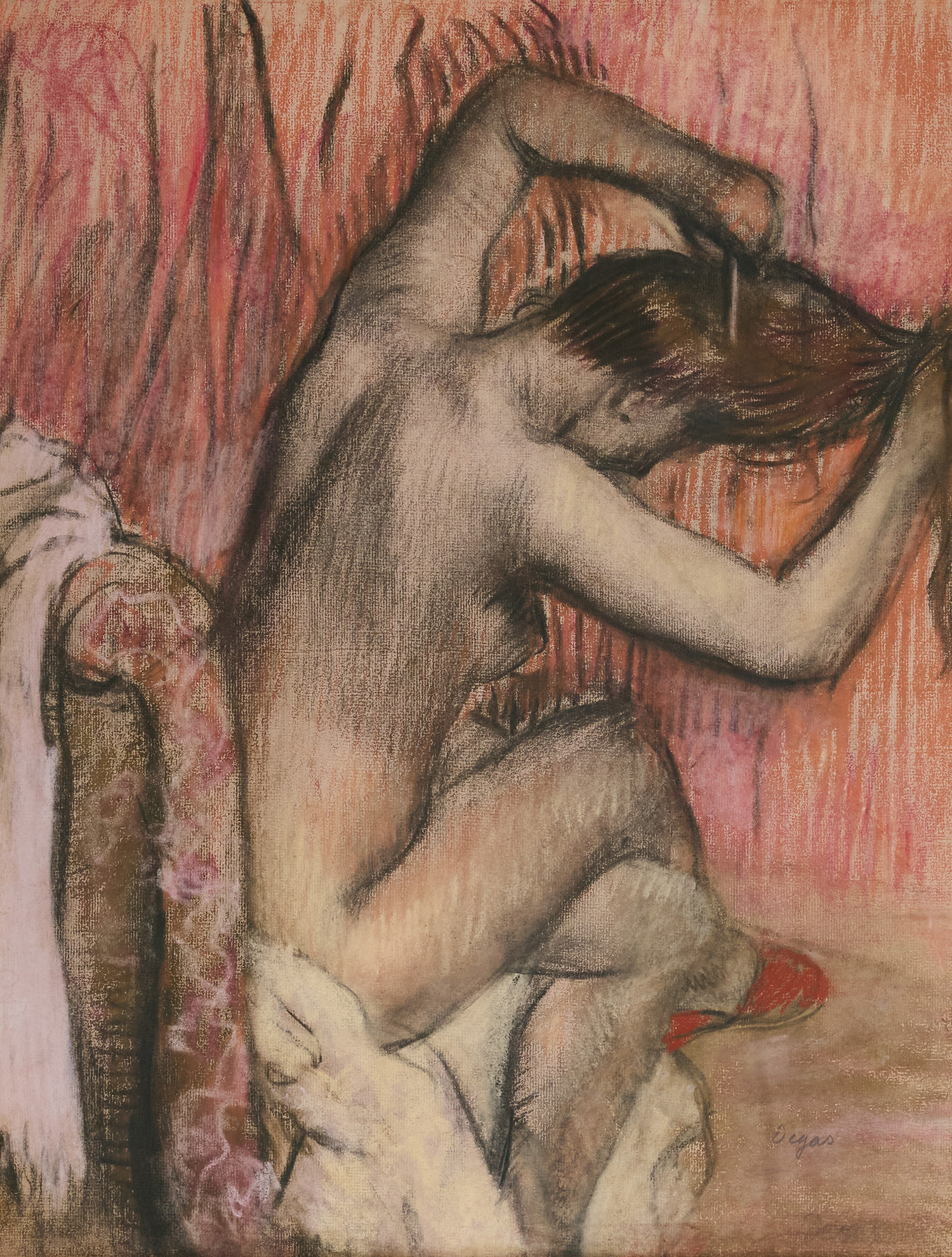 Edgar Degas (1834–1917)Sich kämmender Akt, 1886–1890Kohle, Pastellkreiden auf Papier60 × 45,5 cm(c) The Scharf Collection, Foto: klaus ruland photography