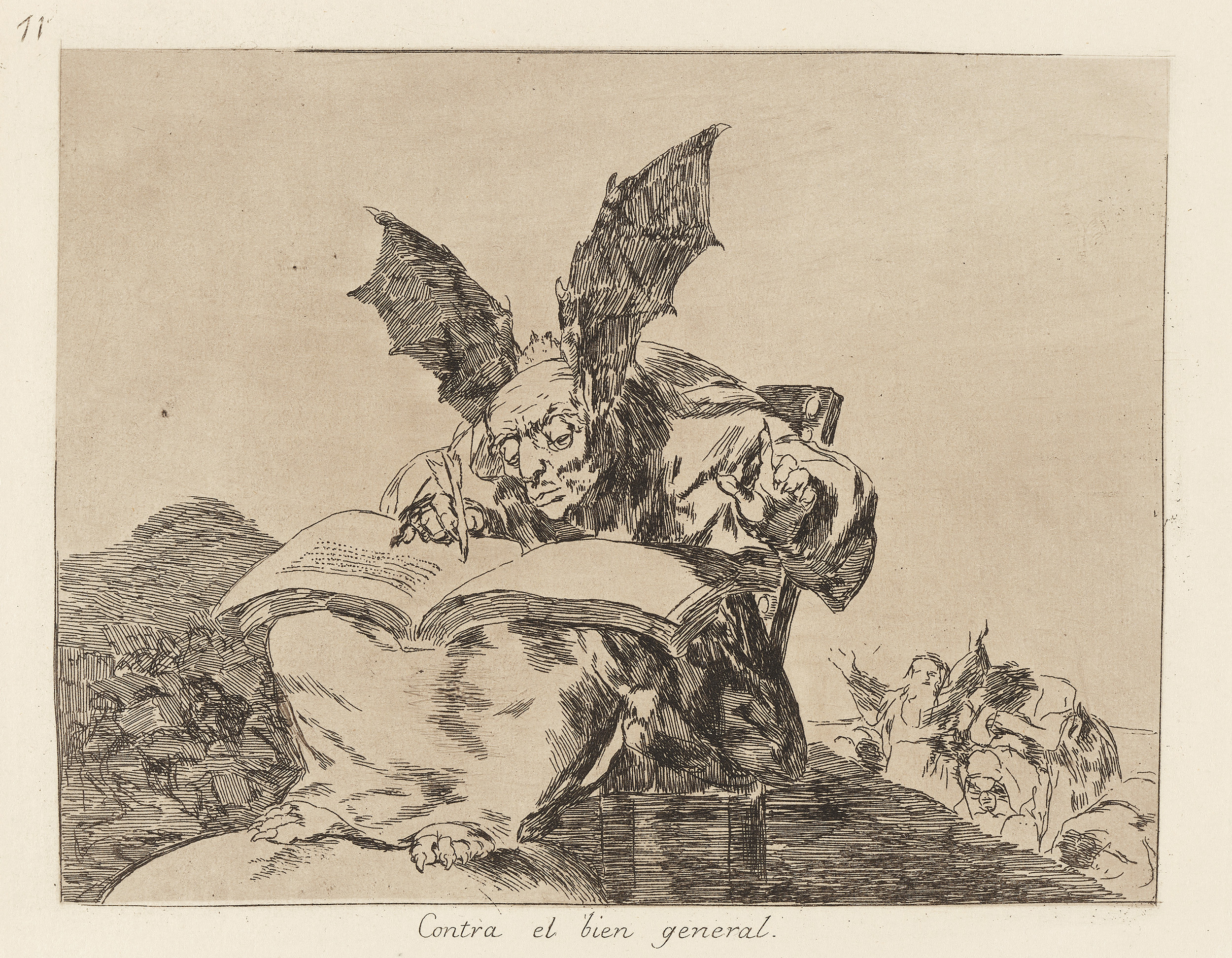 Francisco de Goya (1746–1828) Gegen das allgemeine Wohl (Contra el bien general), 71. Blattaus: Los Desastres de la Guerra, Entwurf zwischen 1810 und 1815, Druck 1863 (Erstauflage) Radierung, Kaltnadel, Gouache auf Büttenpapierje 29,4 × 36 cm © The Scharf Collection, Foto: Volker Naumann Fotografie