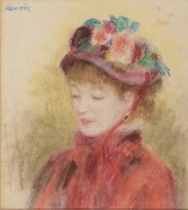 Auguste Renoir, Junge Frau mit Blumenhut, 1877–1879, Pastellkreiden auf Papier, 47,3 × 42,6 cm, (c) The Scharf Collection, Foto: klaus ruland photography