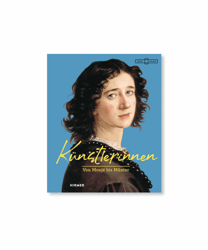 Book cover featuring a painted portrait of a woman with dark curly hair on a blue background. Text reads: Künstlerinnen. Von Monjé bis Münter.