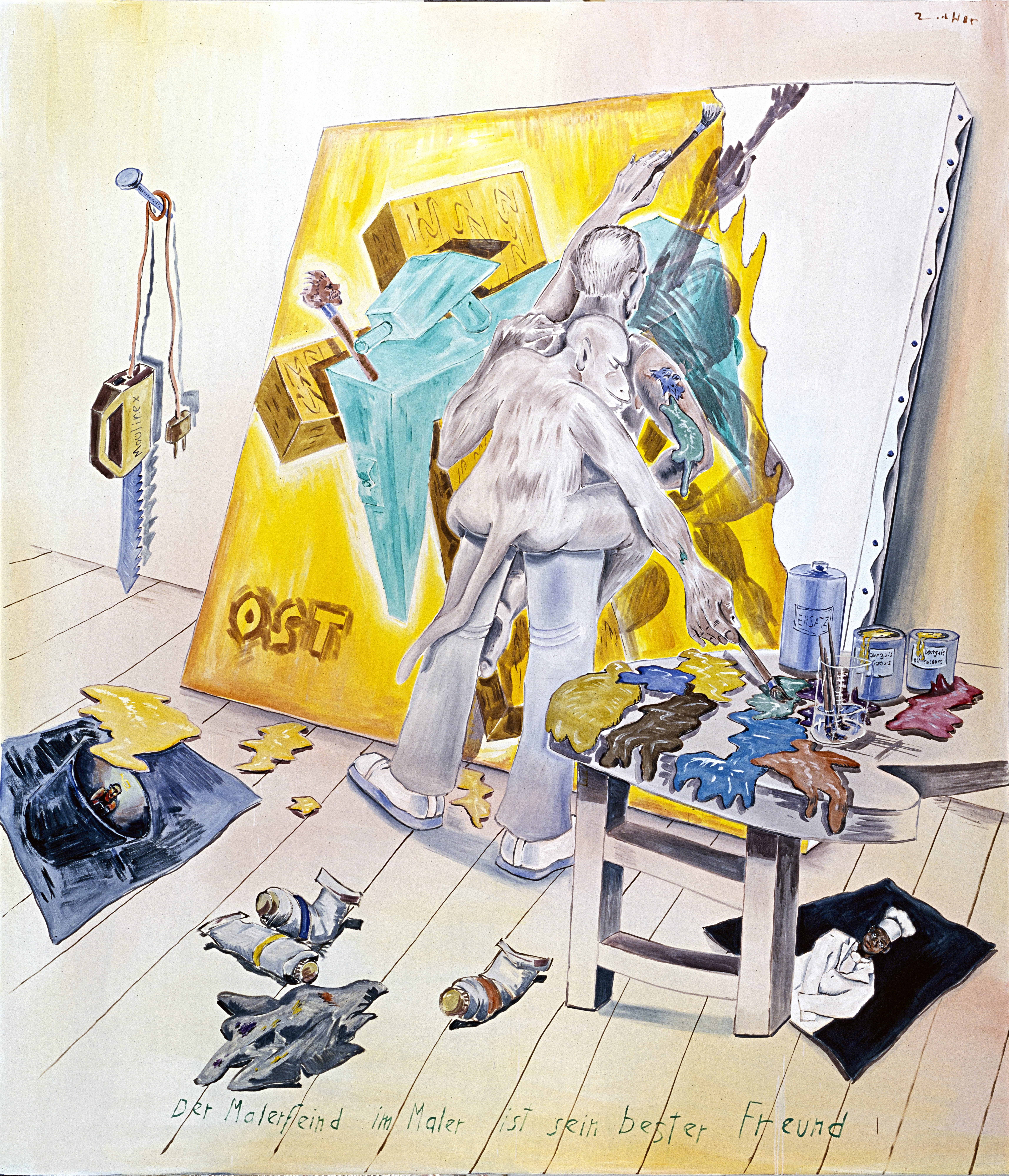 Jörg Immendorff, Der Malerfeind im Maler ist sein bester Freund, 1985, Öl auf Leinwand, 330 × 285 cm, Sammlung Hans Grothe, Foto: Farbanalyse, © VG Bild-Kunst, Bonn 2026