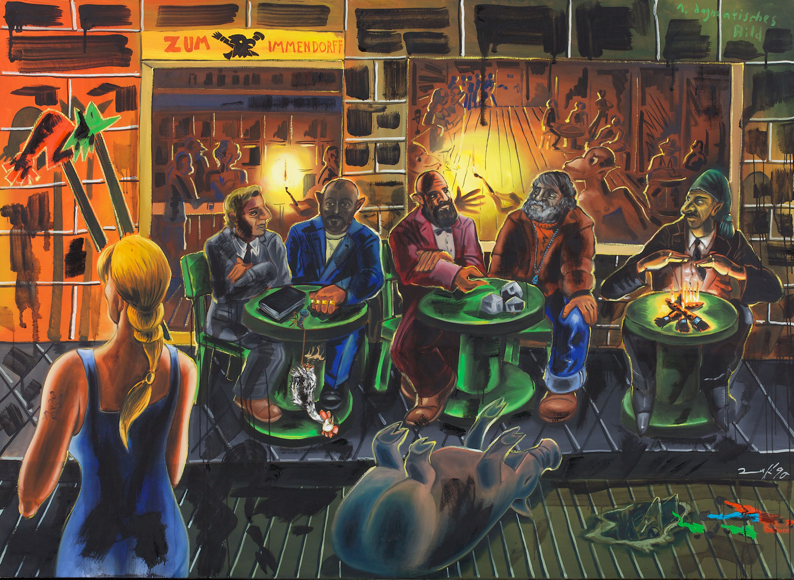 Jörg Immendorff, Café, 1990, Öl auf Leinwand, 140 x 160 cm, Kunstpalast, Düsseldorf, Foto: Kunstpalast, Düsseldorf – LVR-ZMB – Stefan Arendt, © Nachlass Jörg Immendorff