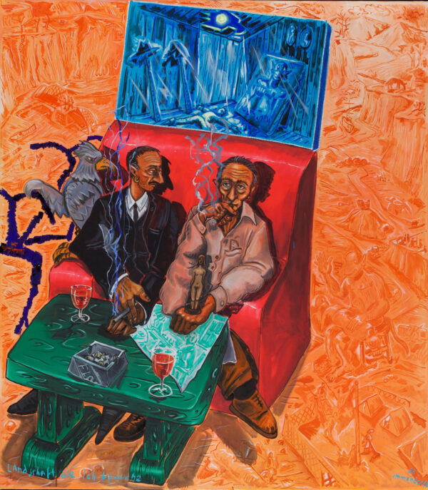 Jörg Immendorff, Landschaft, die ich brauche, Öl auf Leinwand, 220 x 270 cm, Kunstpalast, Düsseldorf, Foto: Kunstpalast, Düsseldorf – LVR-ZMB – Stefan Arendt, © Nachlass Jörg Immendorff
