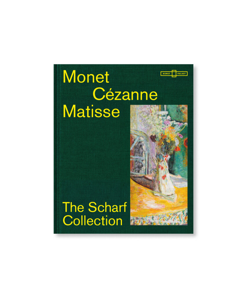 Buchumschlag mit dem Titel Monet Cézanne Matisse: The Scharf Collection mit einem farbenfrohen impressionistischen Gemälde mit Blumen auf der Vorderseite.