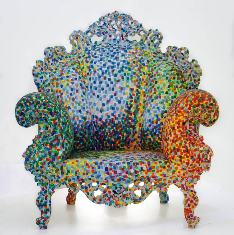 Objekt: Alessandro Mendini (Entwurf), Poltrona di Proust, Entwurf 1978, Herstellungsjahr 1988, Louis XVI. Sessel mit handbemaltem Dekor, 108 x 101,5 x 84 cm, Kunstpalast, Düsseldorf, Foto: Kunstpalast - Horst Kolberg/ARTOTHEK
