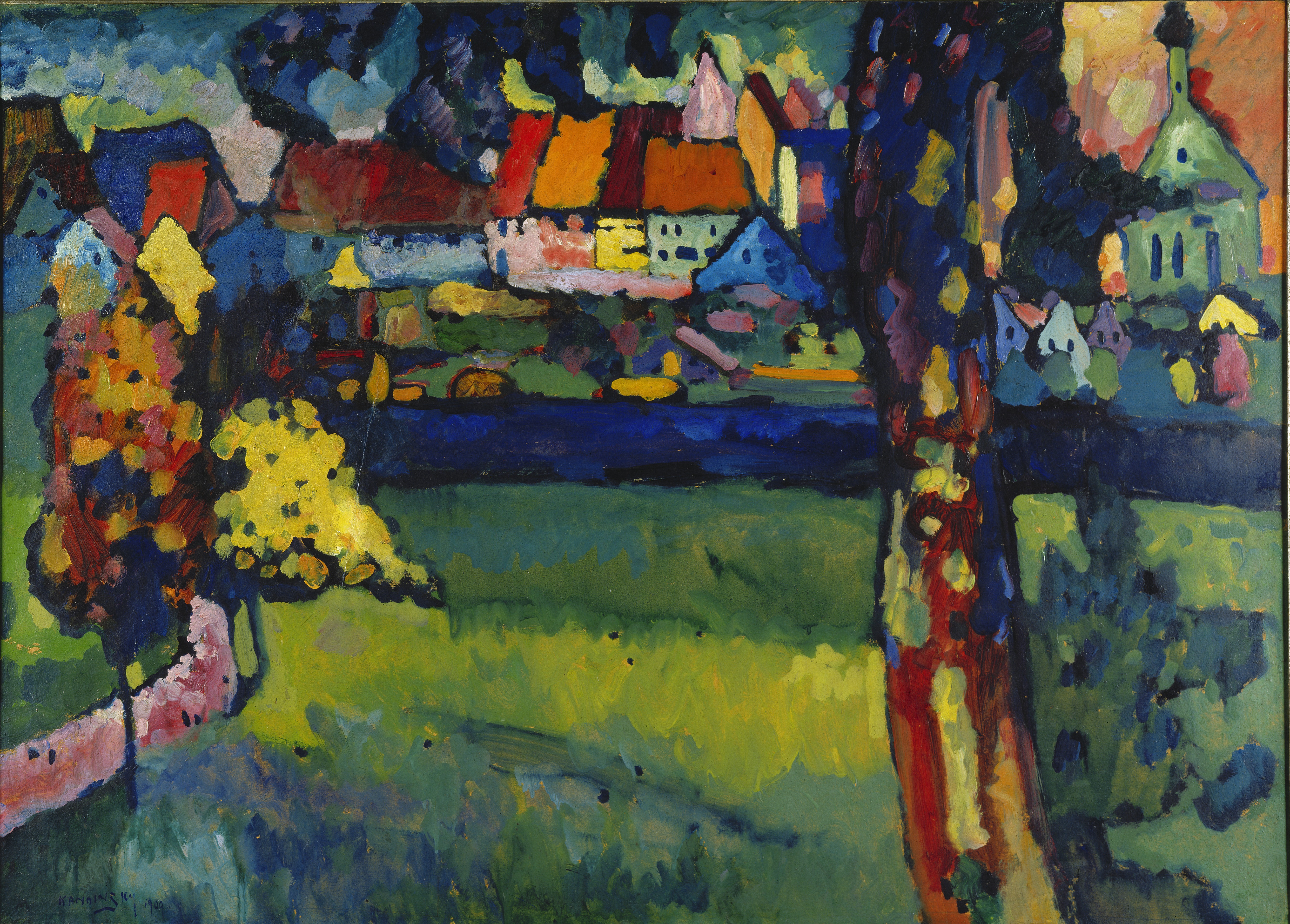 Wassily Kandinsky, Murnau, 1909, Öl auf Papier, auf Holz, 69,8 x 97,4 cm, Düsseldorf, Kunstpalast, Foto: Kunstpalast - ARTOTHEK
